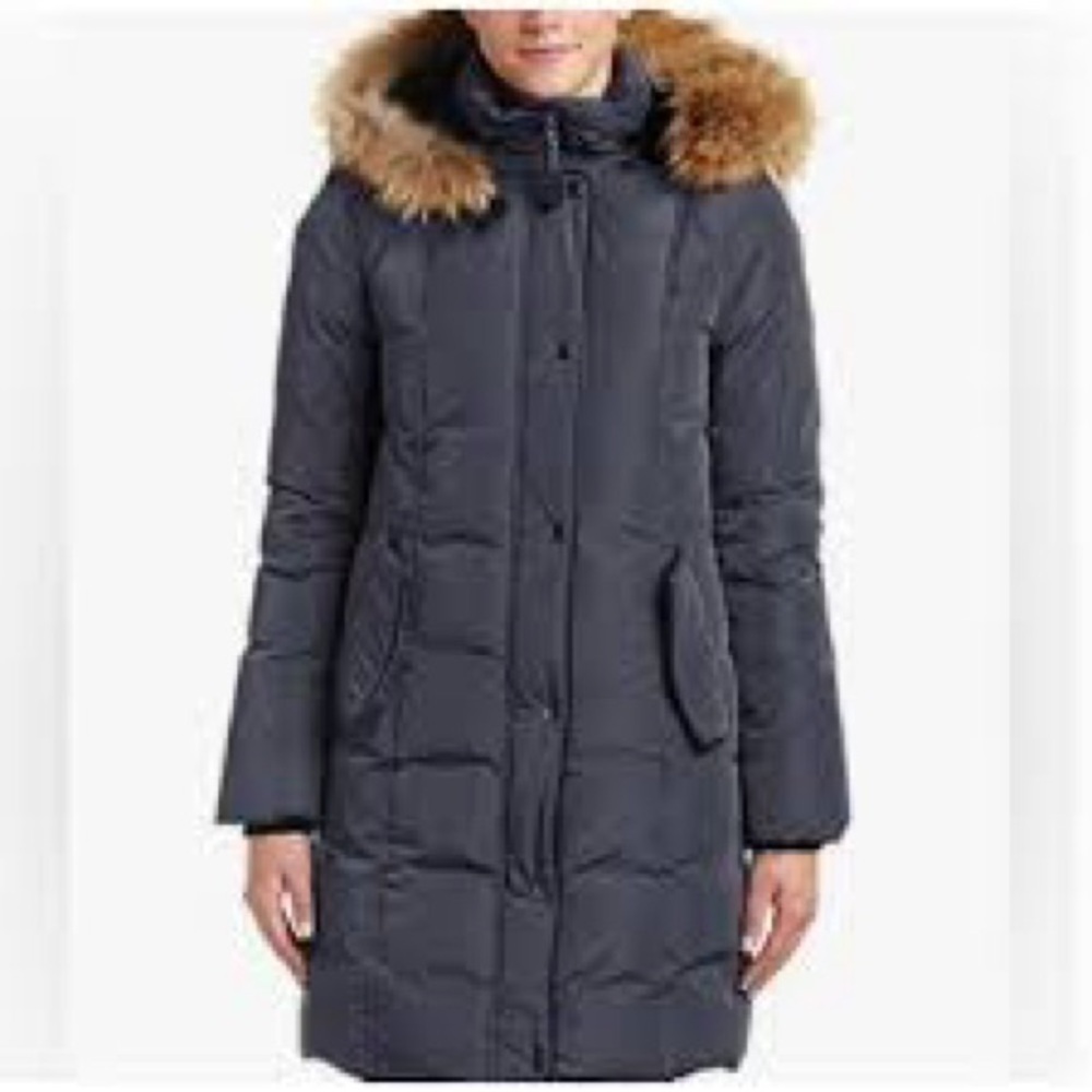 $1195 Mackage Puffy Coat Large Navy Asiatic Raccoon Fur Hood Shailene